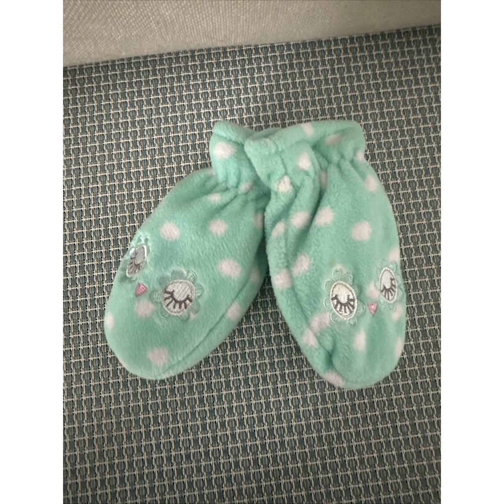 Baby Toddler Fleece Mittens Aqua Mint Polka Dot Owl Face Unknown Size